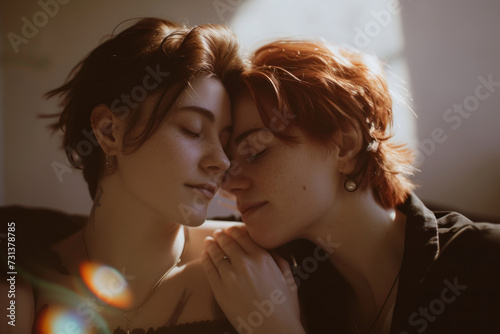  Intimate Connection: A Tender Moment Between Two People in Soft Light