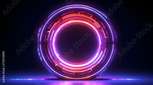 Abstract glowing color neon portal with dark background