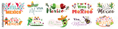 Collection of words VIVA MEXICO on white background