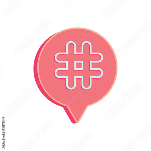Speech bubble with hashtag on white background