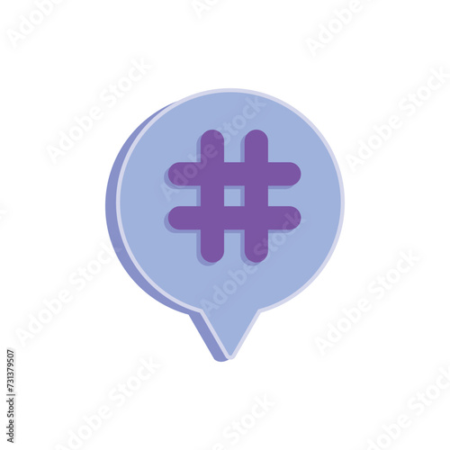 Speech bubble with hashtag on white background