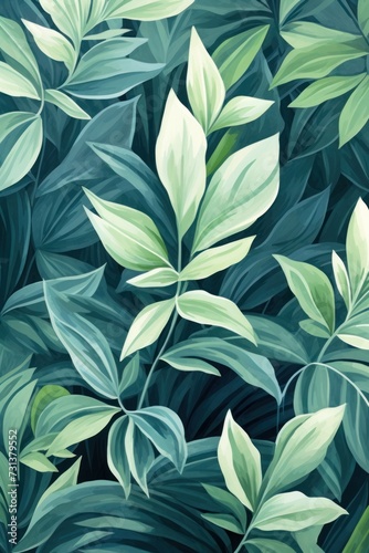 Green leaves and stems on a Mint background
