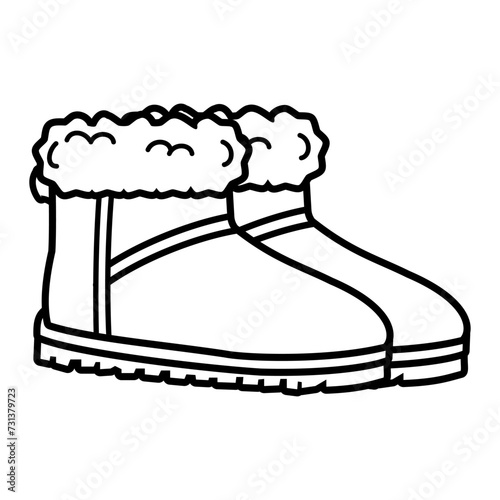 Winter boots vector illustration in black and white