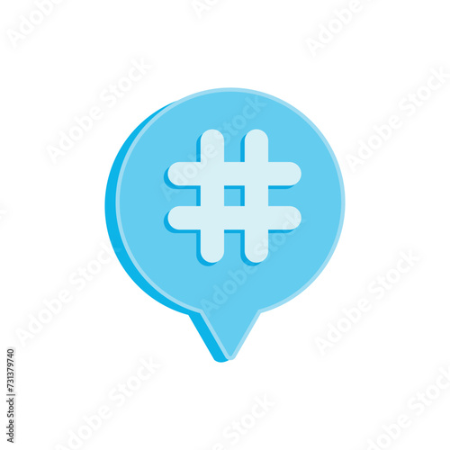 Speech bubble with hashtag on white background