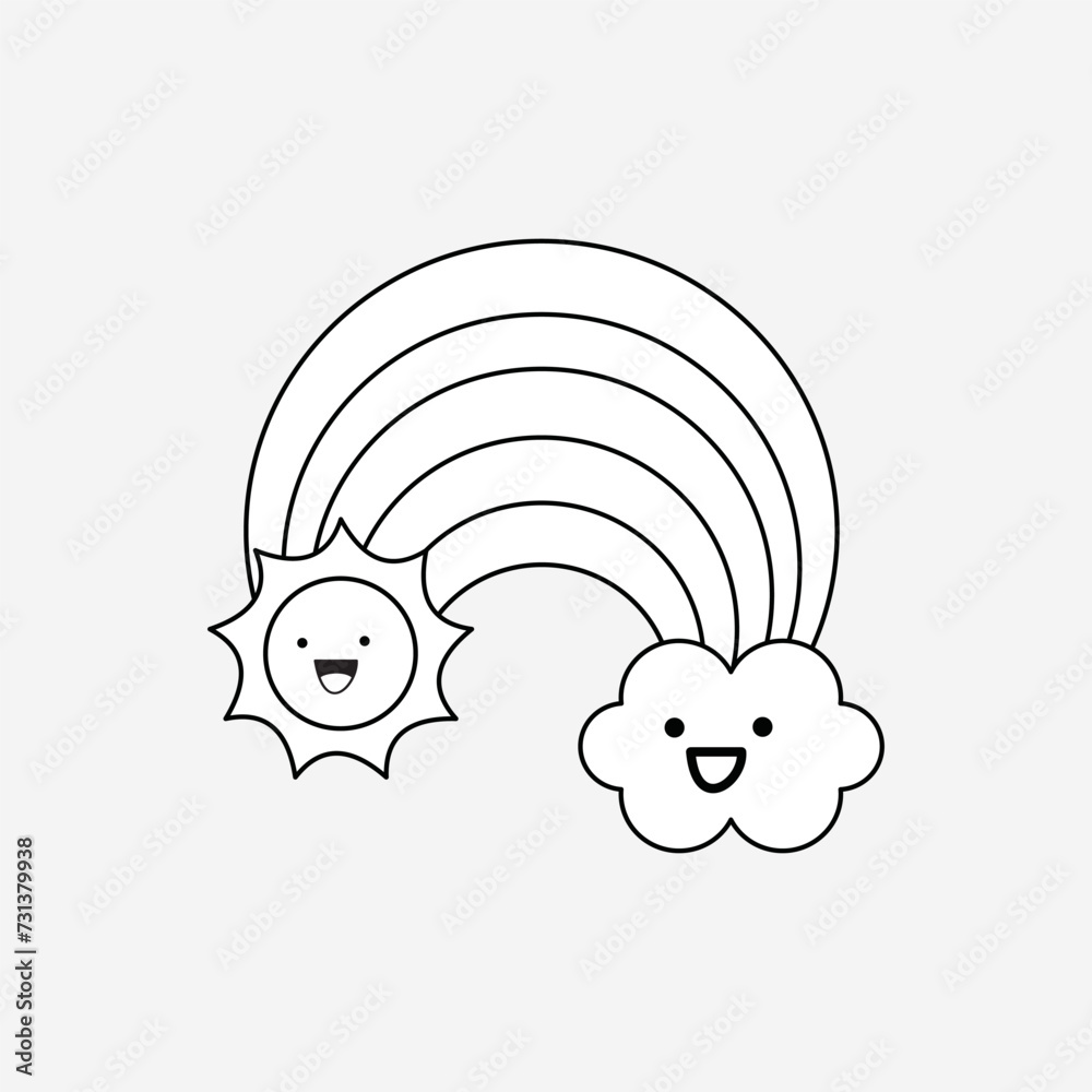 Rainbow with smile clouds. Weather forecast, vector Illustration