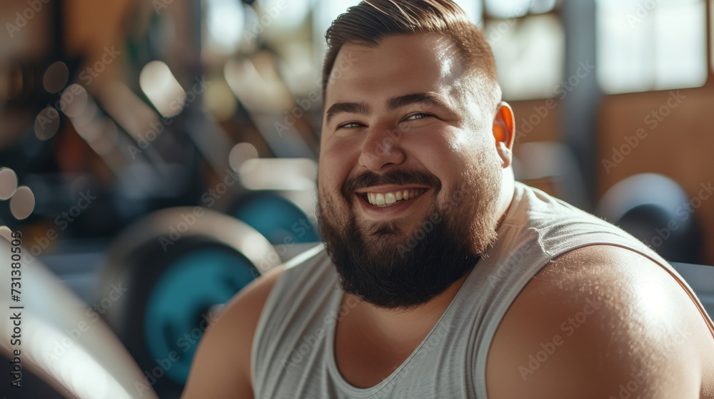 Smiling plus size Man With Beard in Gym