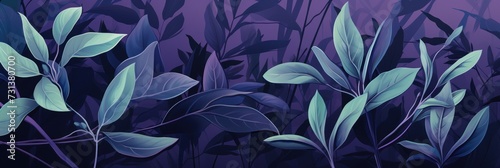Green leaves and stems on a Purple background