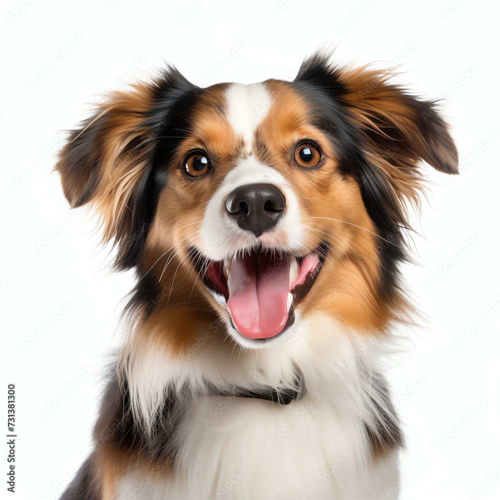 a happy smiling dog, studio light , isolated on white background