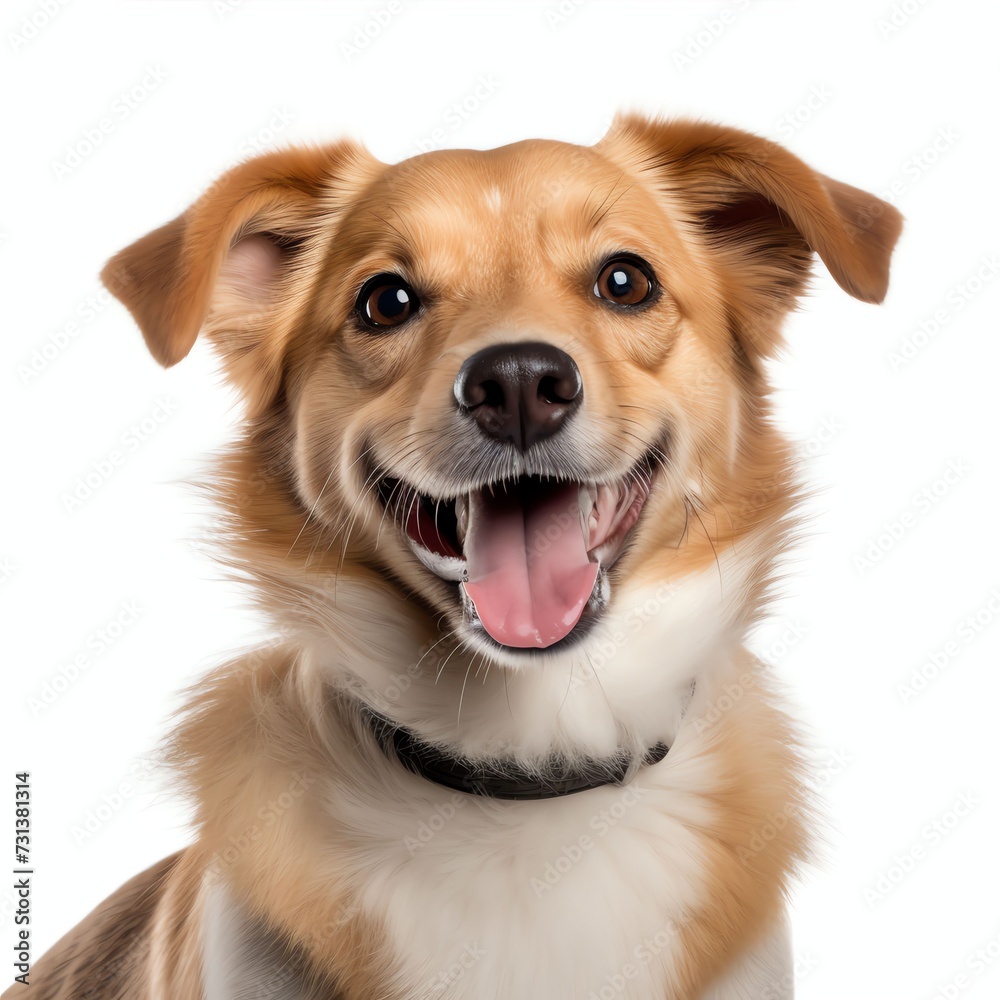 a happy smiling dog, studio light , isolated on white background a happy smiling dog, studio light , isolated on white background
