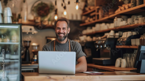 Man Sitting at Counter With Laptop
