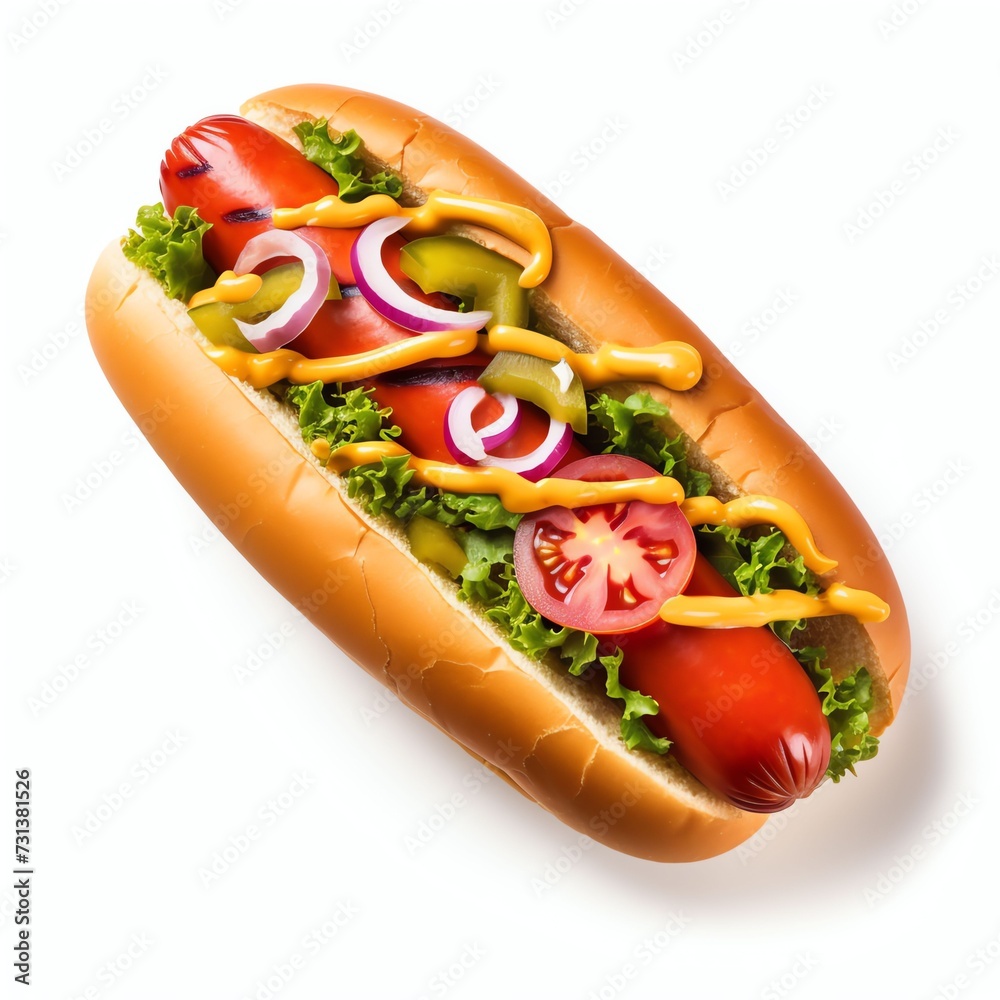 custom made wallpaper toronto digitala Hot dog with mustard and ketchup sauce and vegetables, studio light , isolated on white background