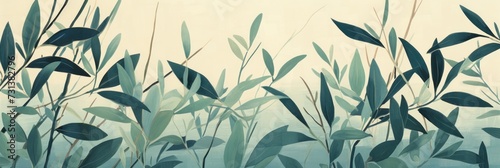 Green leaves and stems on a Tan background