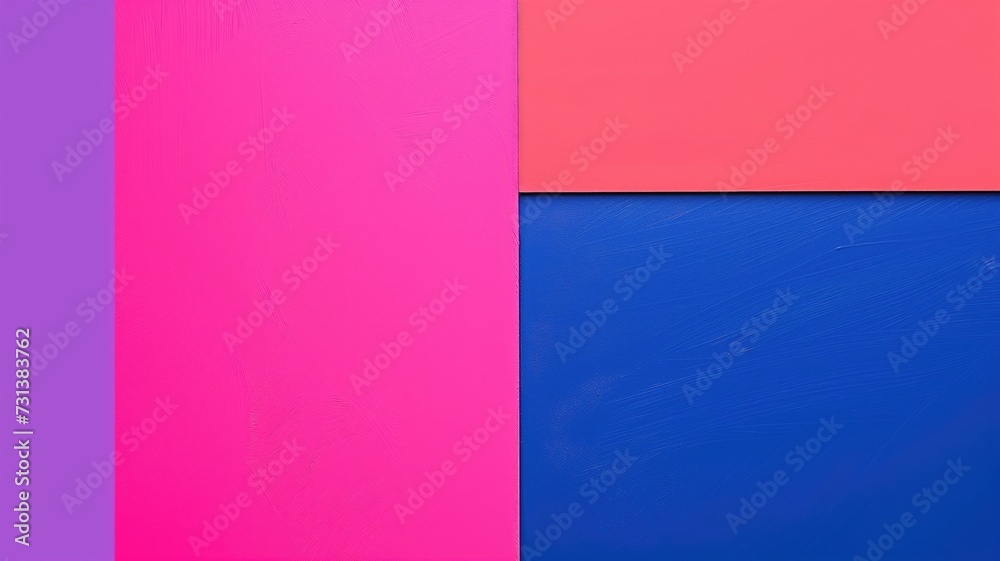 A stark color block contrast between vivid pink and deep blue sections