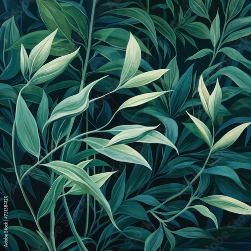 Green leaves and stems on an Indigo background © Celina