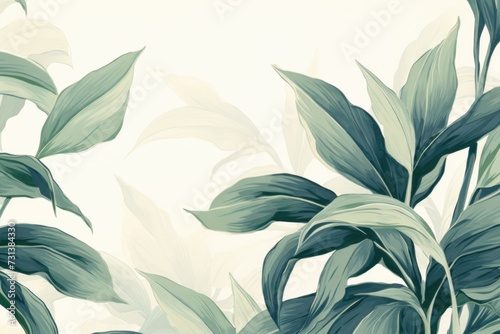 Green leaves and stems on an Ivory background