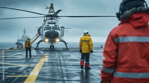The helicopter landing at oil rig platform © PaulShlykov