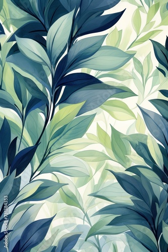 Green leaves and stems on an Ivory background