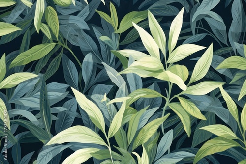 Green leaves and stems on an Olive background
