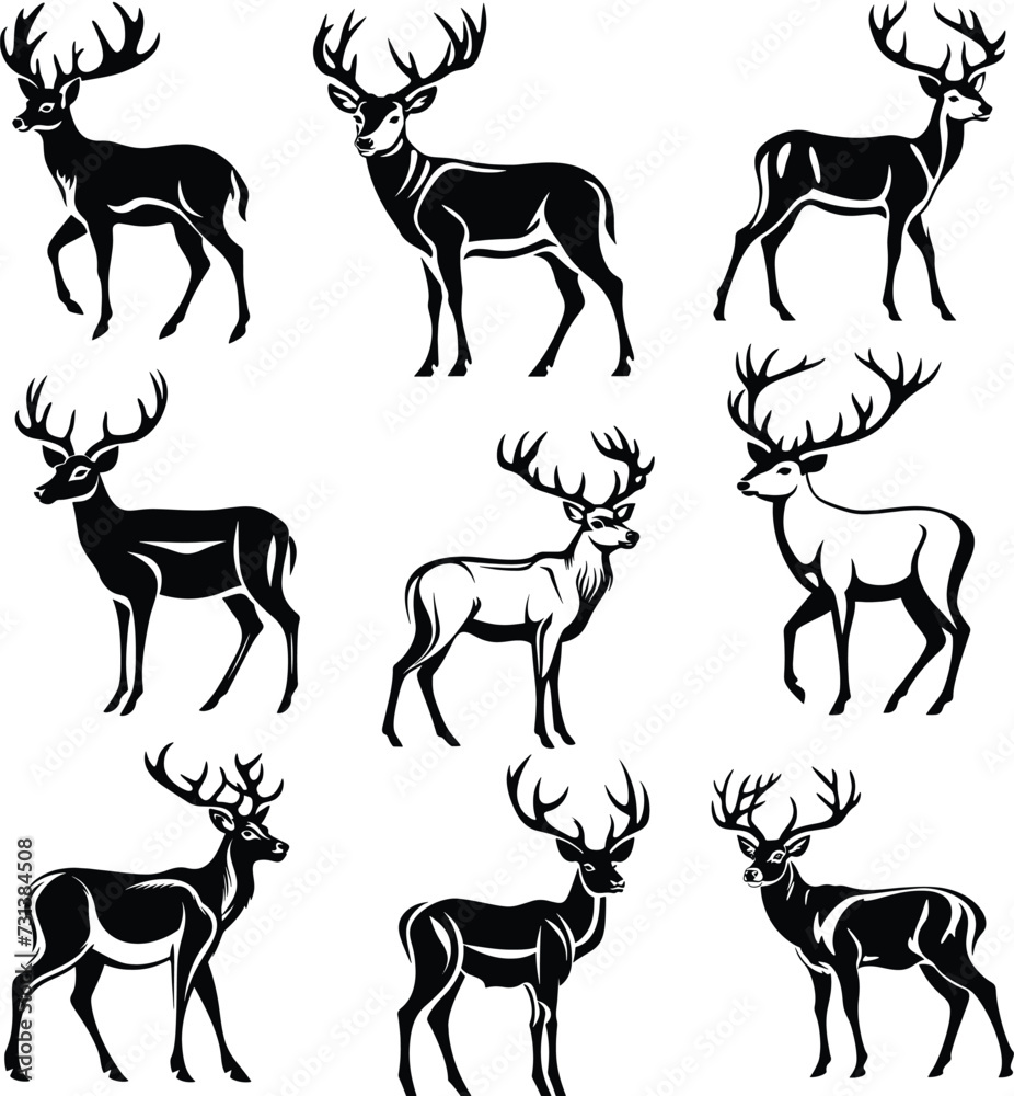 deer silhouette, logo, set vector illustration deer silhouette, logo, set vector illustration