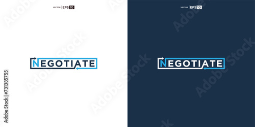 letter NEGOTIATE wordmark logo typography. logo depicted with two arrows intertwined within the curves, symbolizing the concept of negotiation.