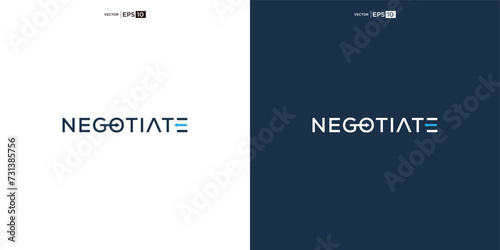 letter NEGOTIATE wordmark logo typography. logo depicted with two arrows intertwined within the curves, symbolizing the concept of negotiation.
