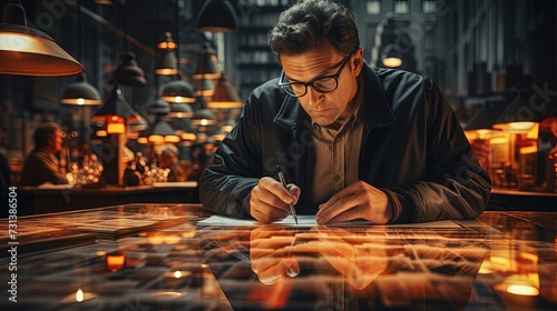 An accountant auditing financial documents with a magnifying glass