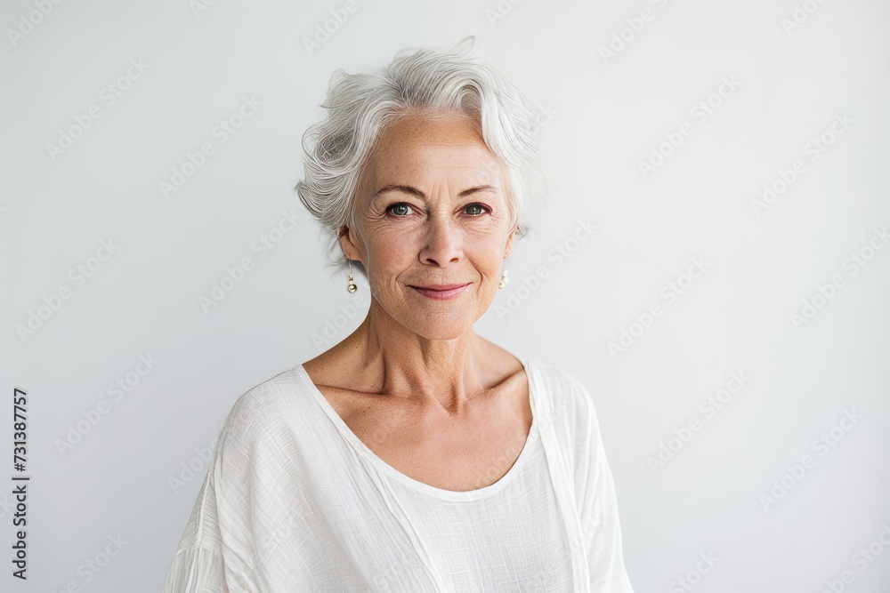 Portrait of a senior woman with grey hair, isolated on white background Portrait of a senior woman with grey hair, isolated on white background