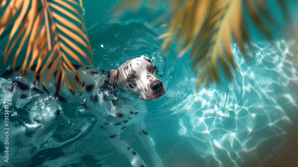 Obraz premium Dalmatian dog swimming in the pool