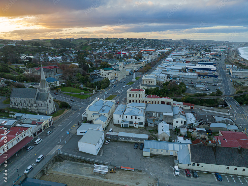 Aerial: Town of Oamaru, Otago, New Zealand