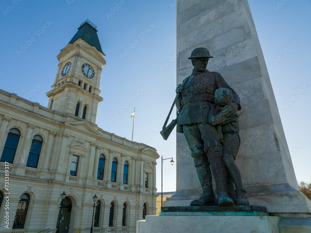 Fototapeta premium War memorial statue in town of Oamaru, Otago, New Zealand