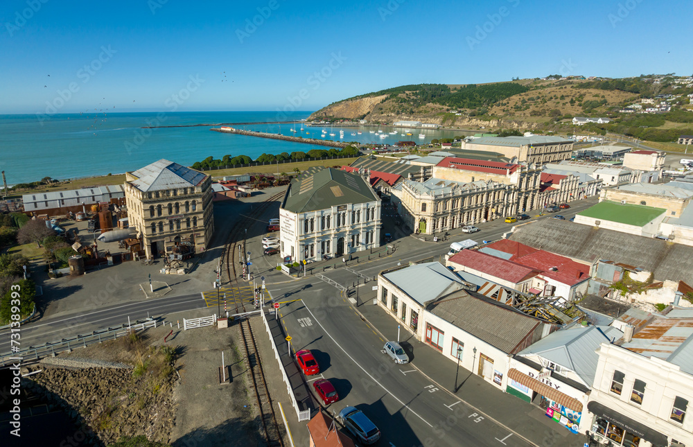 Aerial: Downtown of Oamaru, Otago, New Zealand