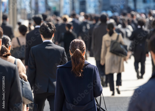 若いスーツ姿の日本人女性（大学生）の歩く後ろ姿 © paru