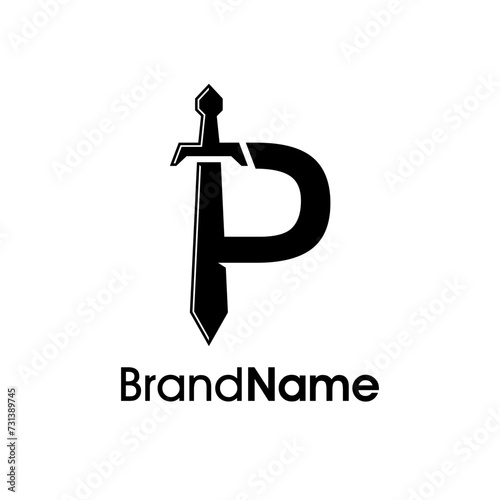 Simple, Modern and Bold Initial P Sword Logo.