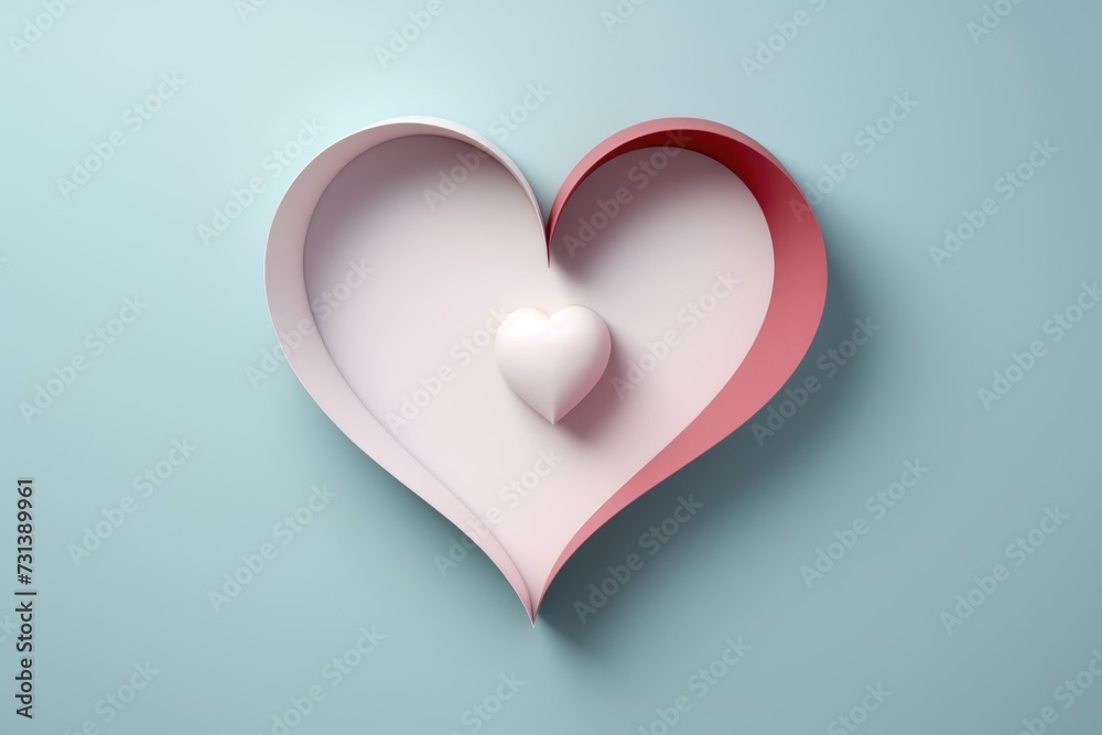 Elegant layered paper heart design in shades of pink with a central red heart, symbolizing depth of love and affection.