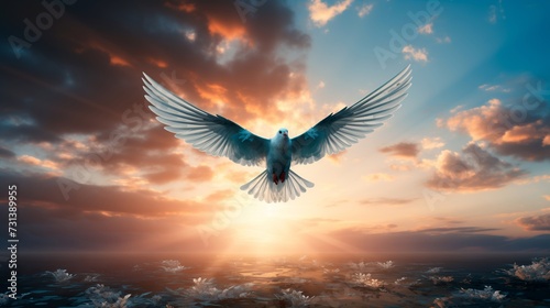 The flying dove symbolizing the Holy Spirit and all that is good and bright.