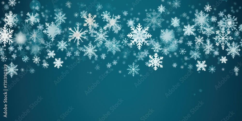 Teal christmas card with white snowflakes vector illustration