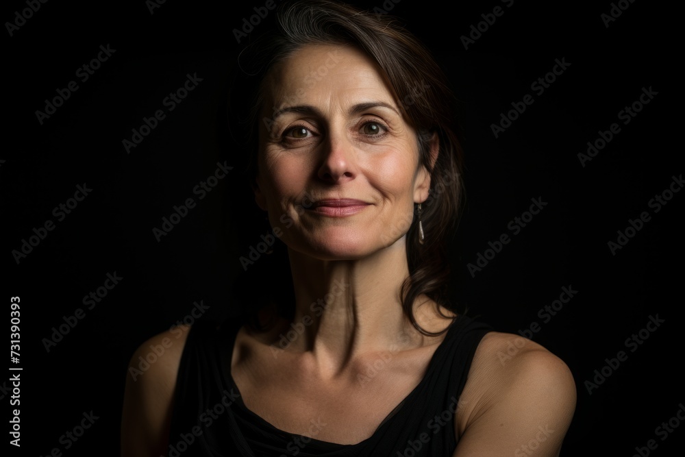 Portrait of a beautiful middle-aged woman on a black background Portrait of a beautiful middle-aged woman on a black background