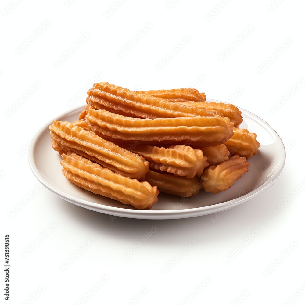 a spanish churros on a plate, studio light , isolated on white background a spanish churros on a plate, studio light , isolated on white background