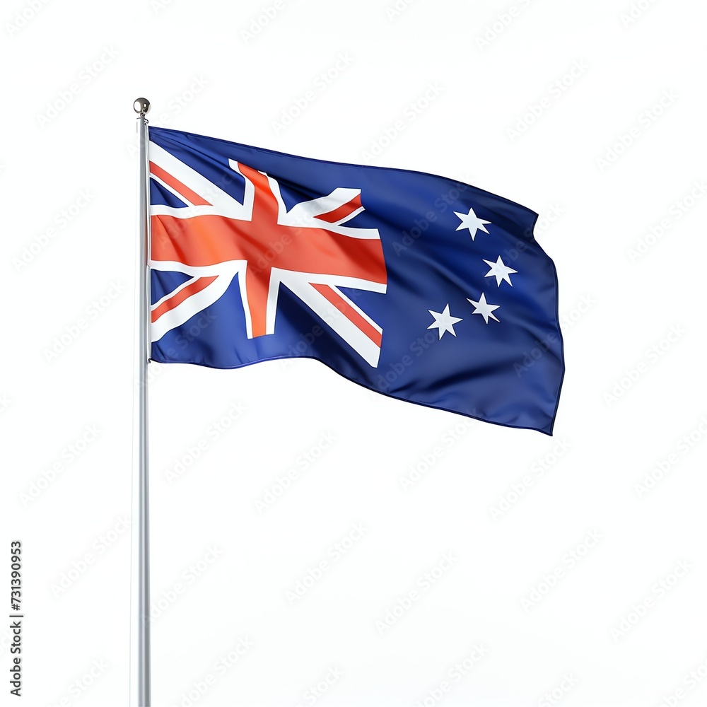Fototapeta premium a Vertical shot of the australia flag floating in the air, studio light , isolated on white background