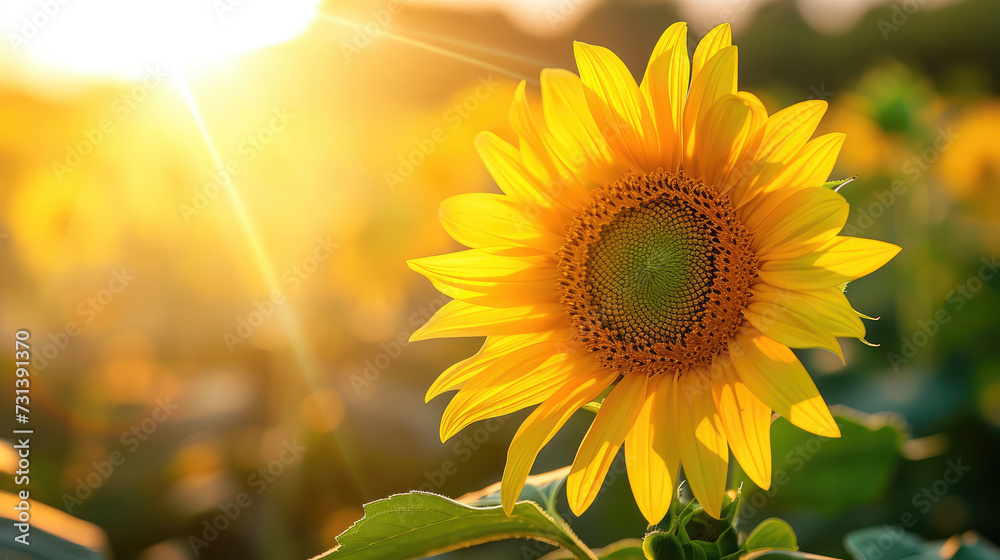 Fototapeta premium Sunflower in the field on sunrise