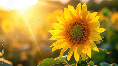 Sunflower in the field on sunrise