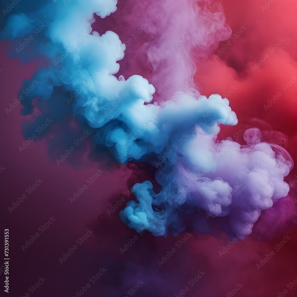 Dramatic smoke and fog in contrasting vivid red, blue, and purple colors. Vivid and intense abstract background or wallpaper.