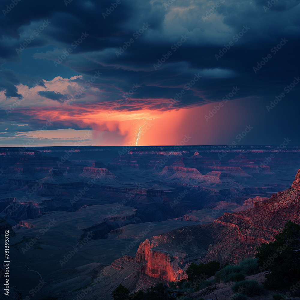 Dramatic Thunderstorm Over Grand Canyon at Twilight