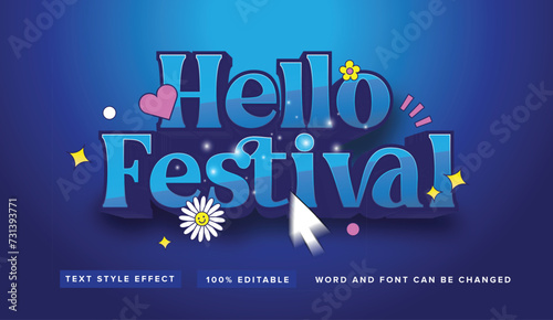 Blue Hello Festival Text style effect editable