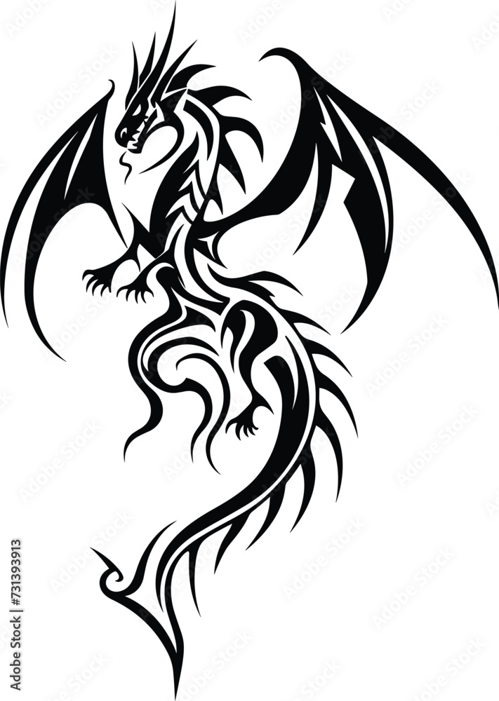 Fototapeta premium Dragon tattoo design, Dragon tribal, black and white, Dragon vector, Dragon illustration.