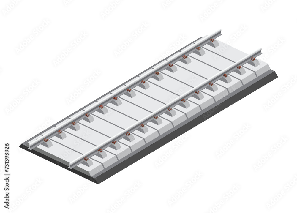 Railroad slab track in isometric view. Simple flat illustration.
Railroad slab track in isometric view. Simple flat illustration.