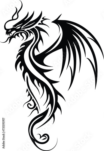 Dragon tattoo design, Dragon tribal, black and white, Dragon vector, Dragon illustration.