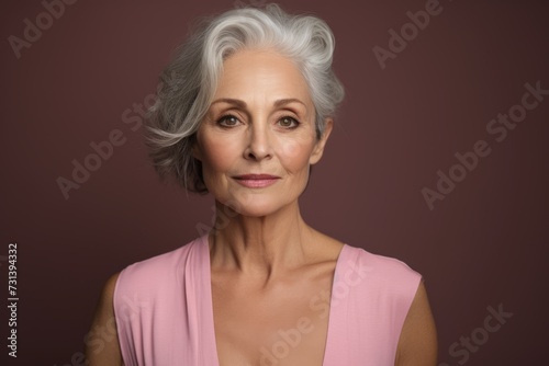 Portrait of beautiful senior woman with grey hair. Studio shot.