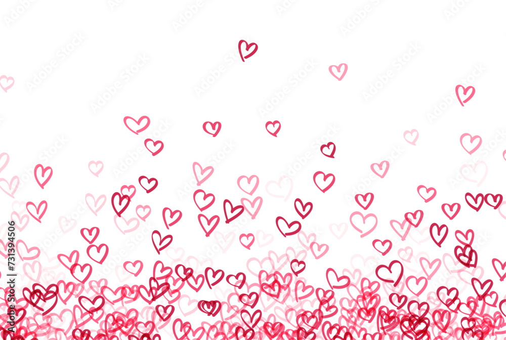 white background is adorned with a gradient of heart doodles