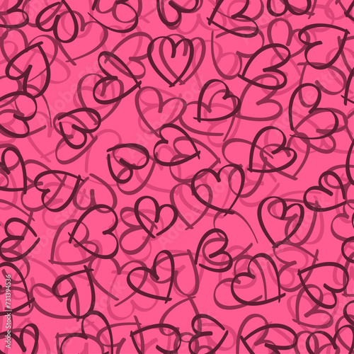 hand-drawn hearts in various shades of pink and red